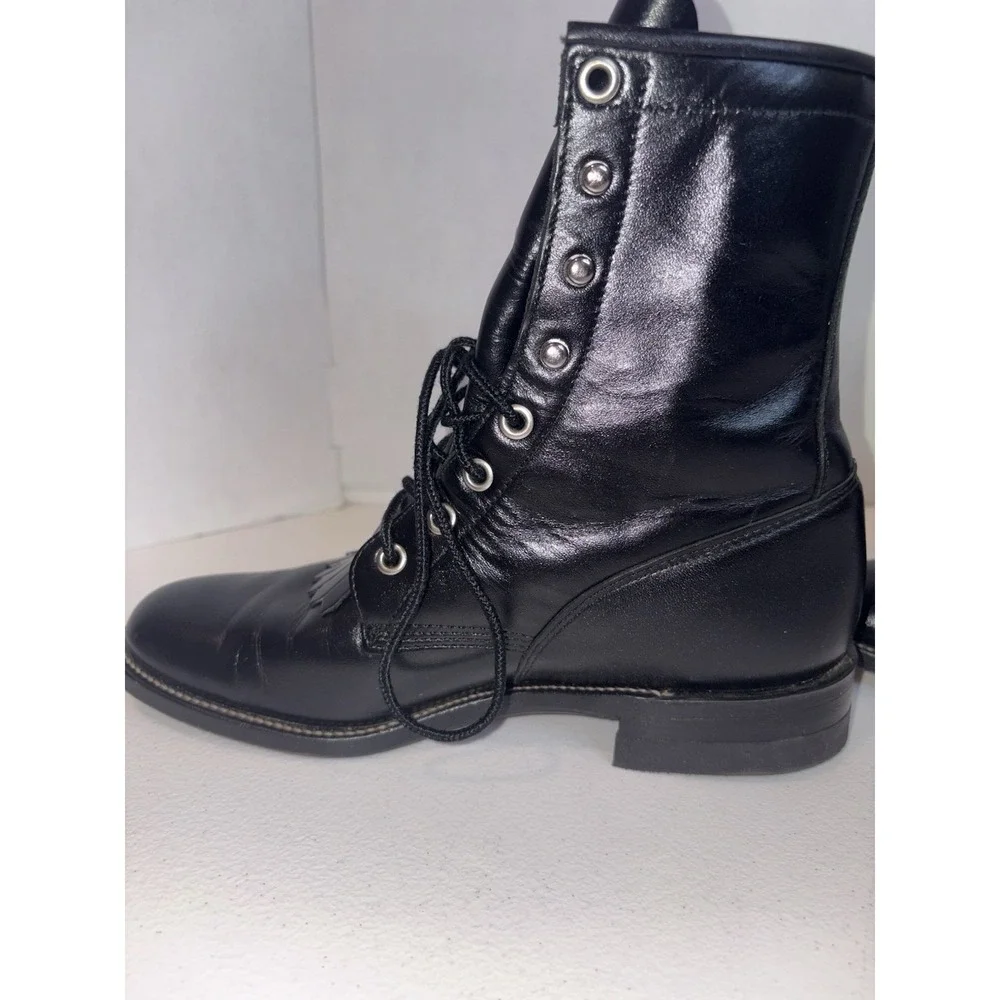 Vintage Justin Heritage Lacer Boots Women 6 B Black Kiddie With Box Rare - Picture 5 of 13